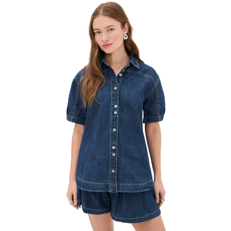 Free People Griselda Denim Button Down and Shorts Set Sea Dream Wash 4