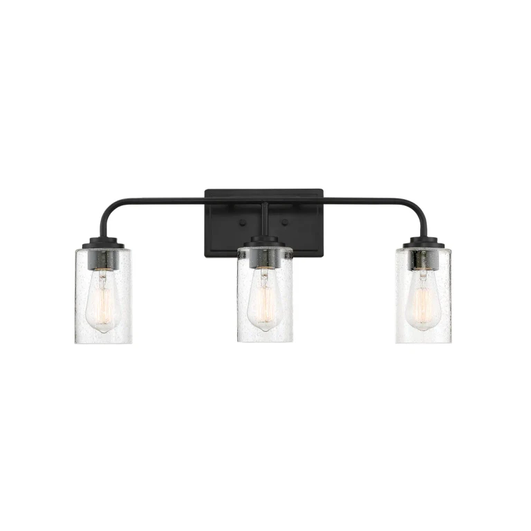 Matte Black Three Light Bath Bar from the Logan Collection