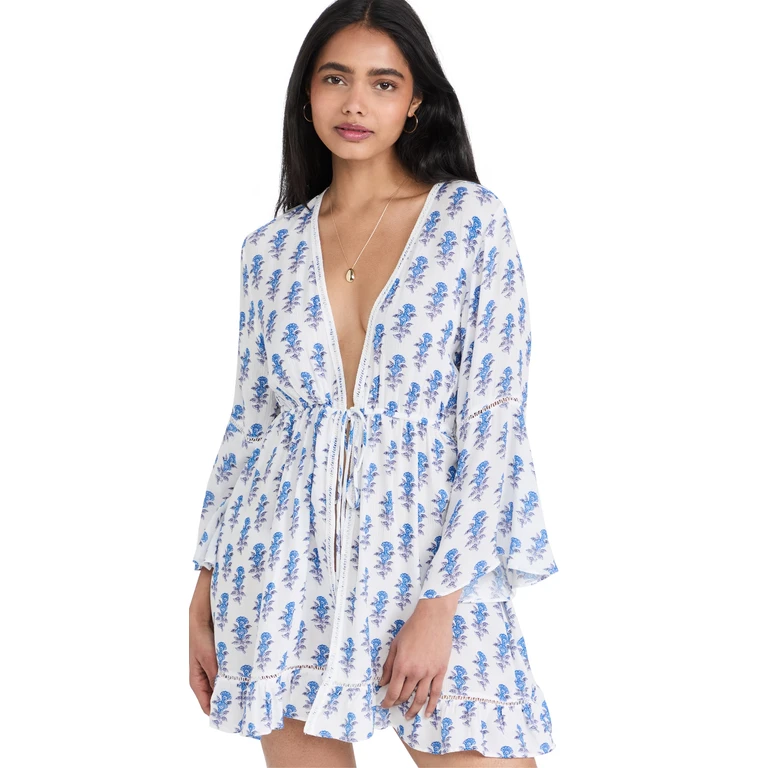 Playa Lucila Mini Border Print Kimono Blue Border Print S