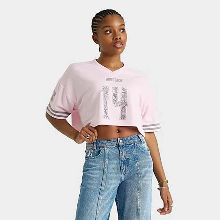 Hoodrich Women's Woodland Camo Nova Cropped Jersey T-Shirt in Pink-a-Boo Size: XS