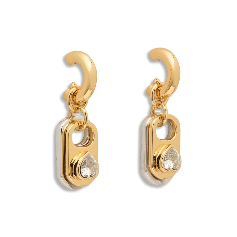kate spade new york Snack Time Two Tone Crystal Heart Pull Tab Charm Huggie Hoop Earrings