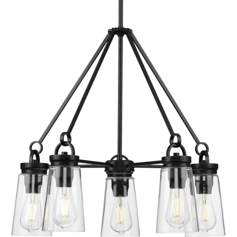 Matte Black Five Light Chandelier from the Stockbrace Collection