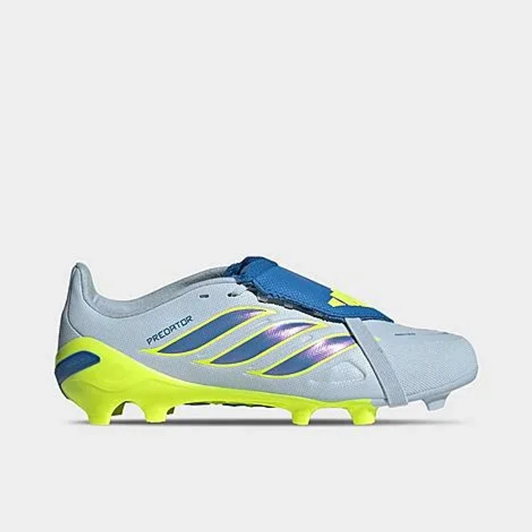 adidas Big Kids Predator League Fold-Over Tongue Firm Ground Soccer Cleats in Crystal Sky/Ray Blue/Team Solar Yellow 2 Size: 1.0