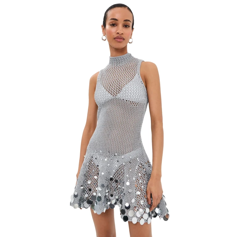 Casablanca Crochet Mirror Mini Dress Silver XS