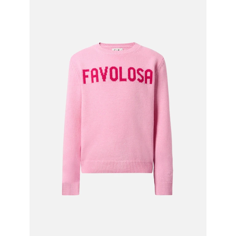 Mc2 Saint Barth Princess Cashmere-Blend Crewneck With Favolosa Jacquard Pink