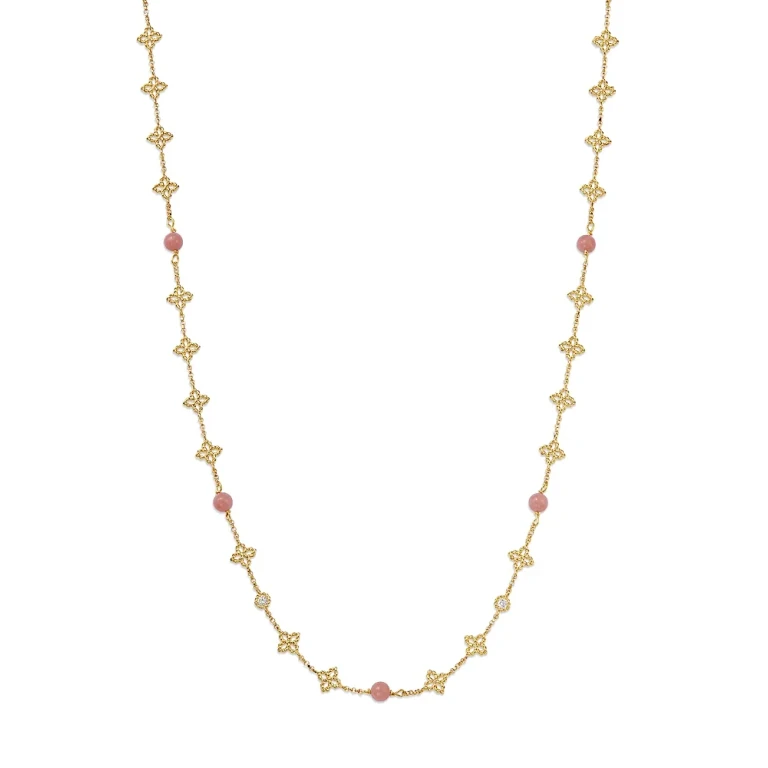 Roberto Coin 18K Yellow Gold Principessa Pink Opal & Diamond Flower Collar Necklace, 16-18