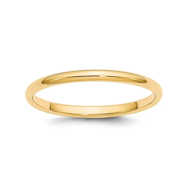 Men's 2mm Half Round Band Ring in 14K Yellow Gold or 14K White Gold