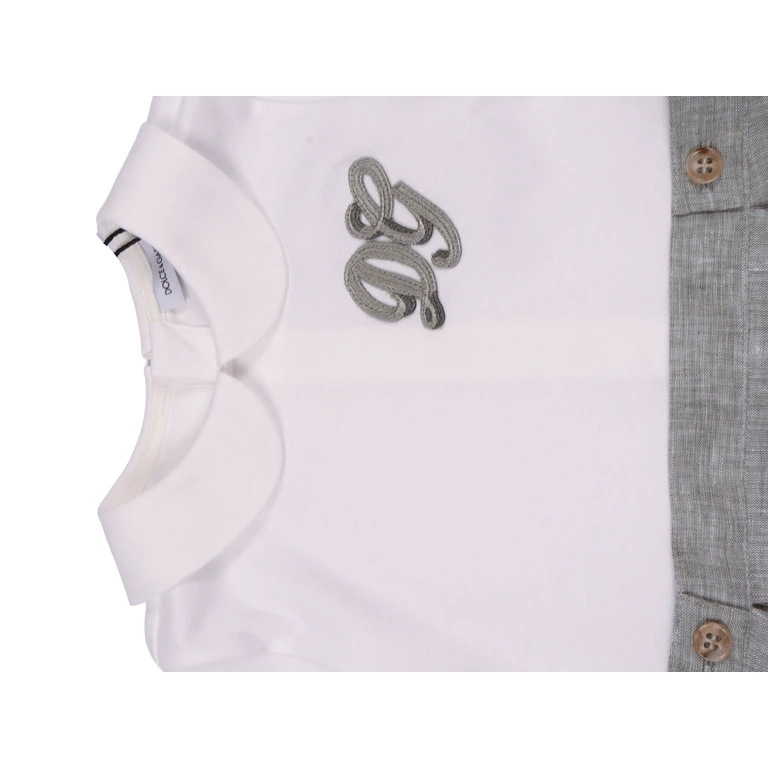 Dolce & Gabbana Junior Short Sleeves Romper Grey Cotton Linen