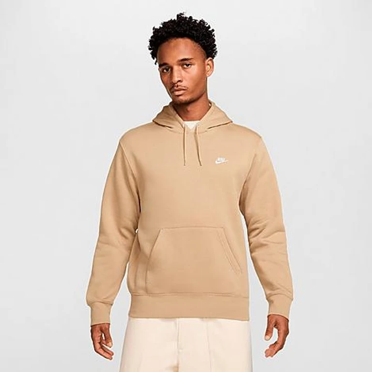 Nike Men's Club Fleece Premium Embroidered Pullover Hoodie in Parachute Beige/Parachute Beige/White Size: XXS