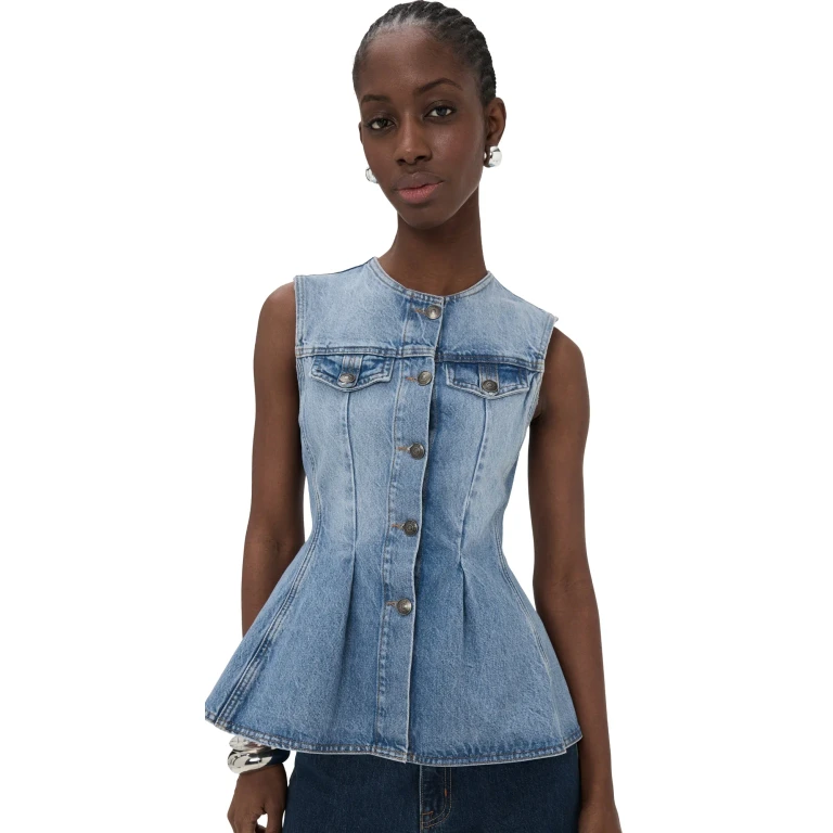 ROTATE Flared Denim Top Hydrangea (Blue) 34
