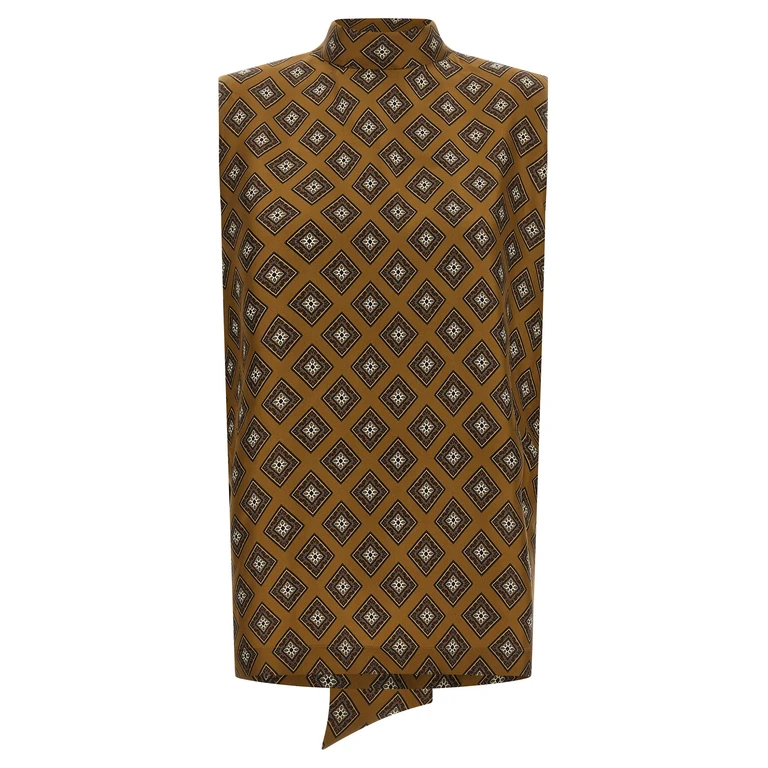 Alberto Biani Tie Print Top Brown Silk Tops - Women