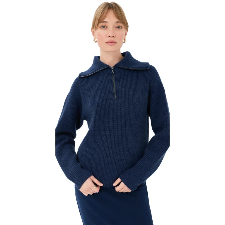 The Elder Statesman Runyon Ribbed Cashmere Half Zip Twilight L