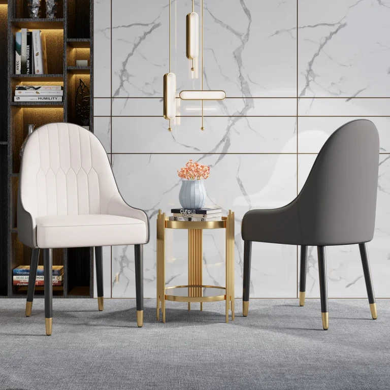 Set of 2 Modern Dining Chairs PU Leather with Upholstered in White & Green Dining Room Chairs