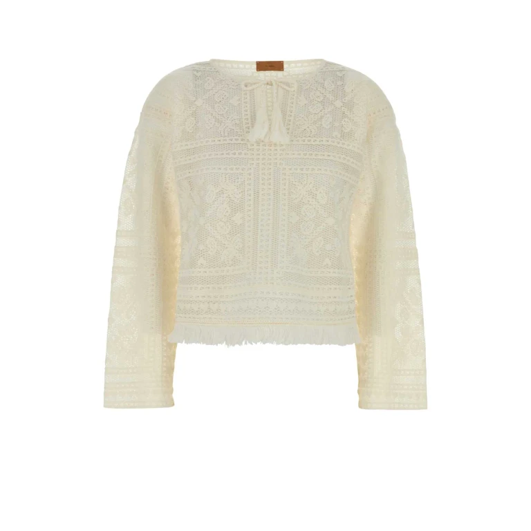 Alanui White Crochet Kiss By The Book Sweater