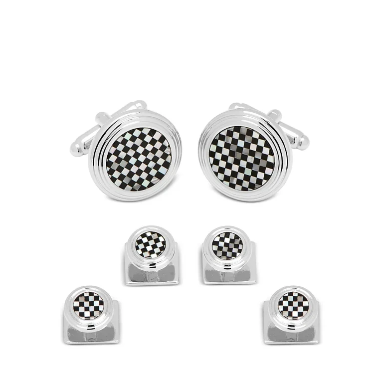 Cufflinks Inc Onyx & Mother of Pearl Checker Stud Set