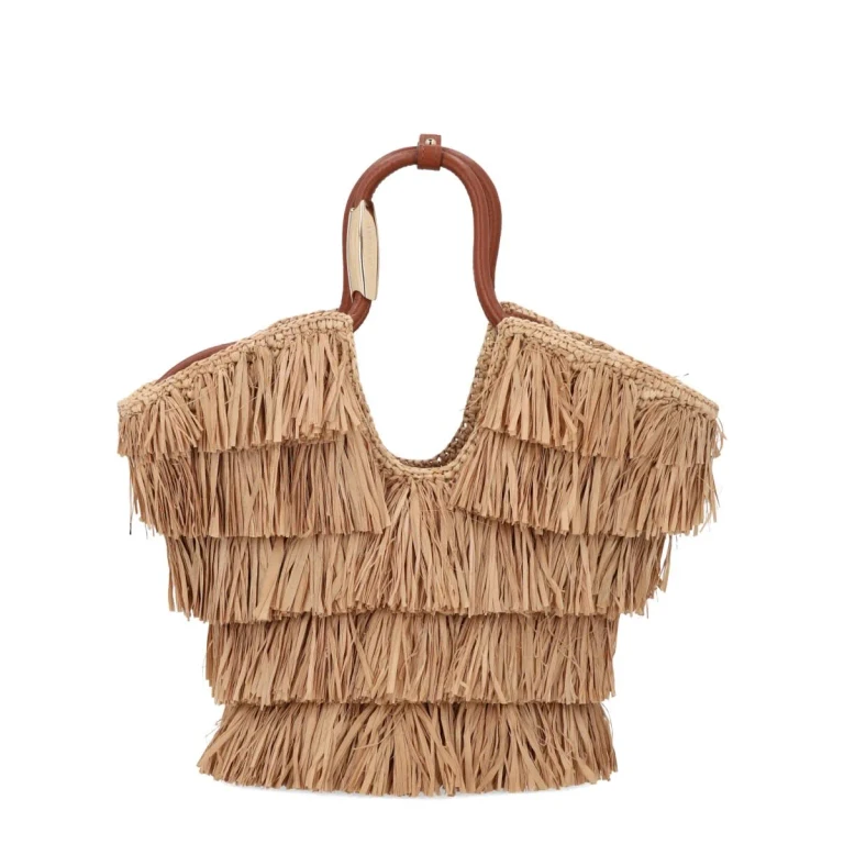 Goldentime Embroidered Raffia Handbag with Shoulder Strap (7069XC26A2TFST)