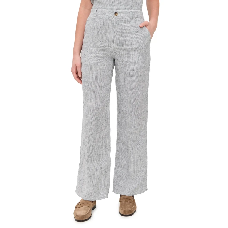 Madewell Zoe Relaxed Linen Pants Black White Mini Stripe 4