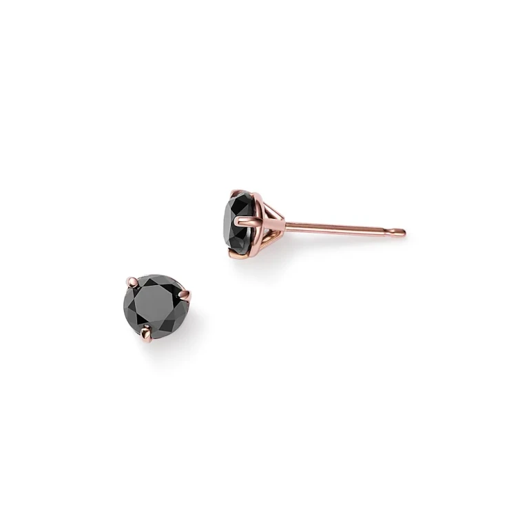 Black Diamond Stud Earrings in 14K Rose Gold, 1.0 tcw