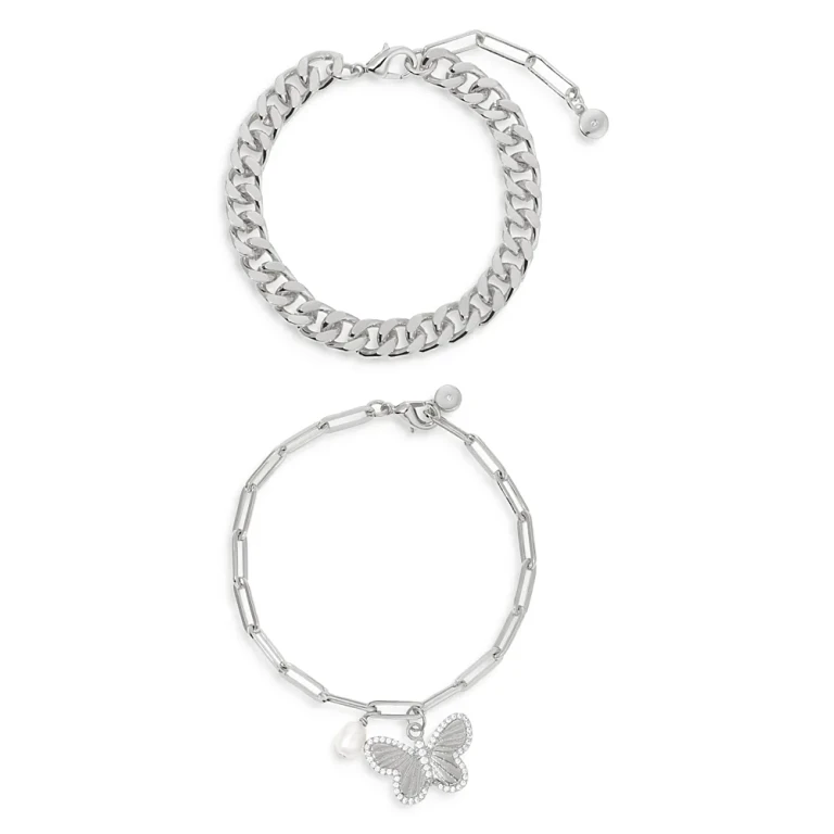 Ettika Butterfly Charm & Chain Bracelet, Set of 2