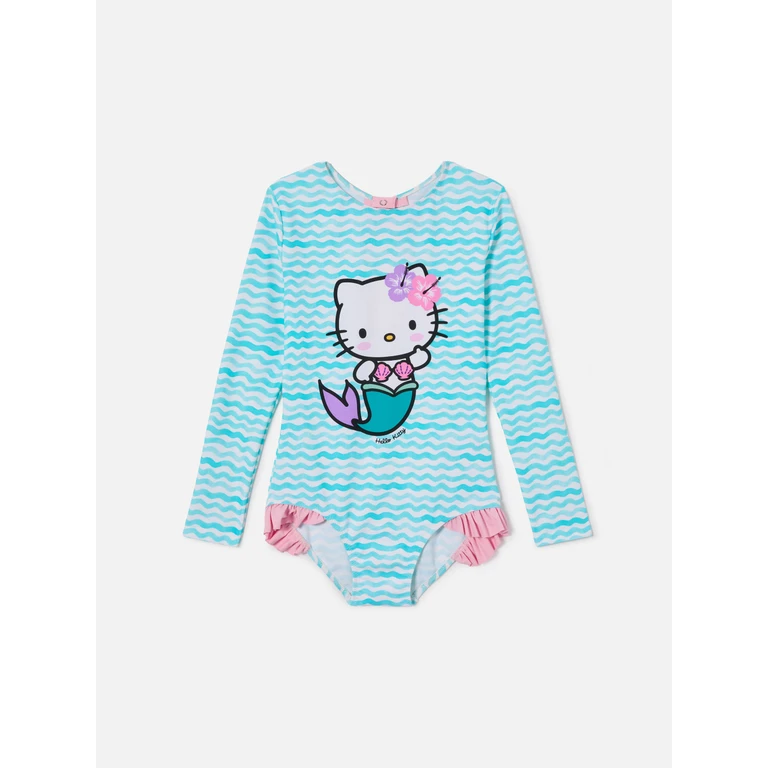 Mc2 Saint Barth Cressy Long-Sleeve One-Piece Swimsuit With Hello Kitty Print Special Edition Green Wetsuit