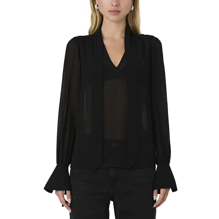 French Connection Eden Tie Neck Long Sleeve Blouse