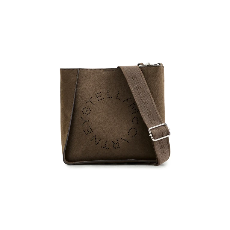 Sac bandoulière Stella McCartney Logo Embossed Grainy Alter Suede Moka