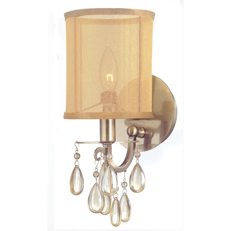 Hampton 13" Wall Sconce in Antique Brass with Etruscan Teardrop Almond Crystals