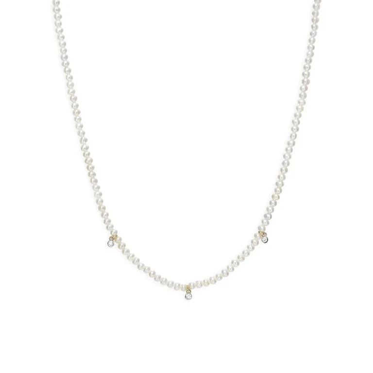 Zoe Lev 14K Yellow Gold Cultured Freshwater Pearl & Diamond Collar Necklace, 14-16