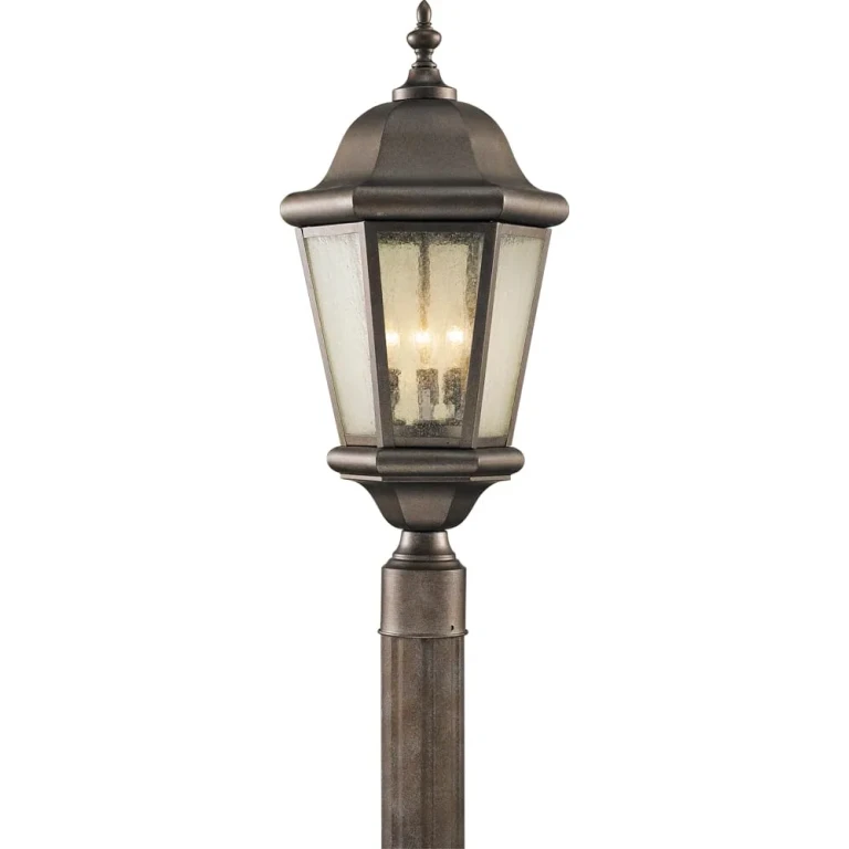 Corinthian Bronze Three Light Outdoor Post Lantern from the Martinsville Collection