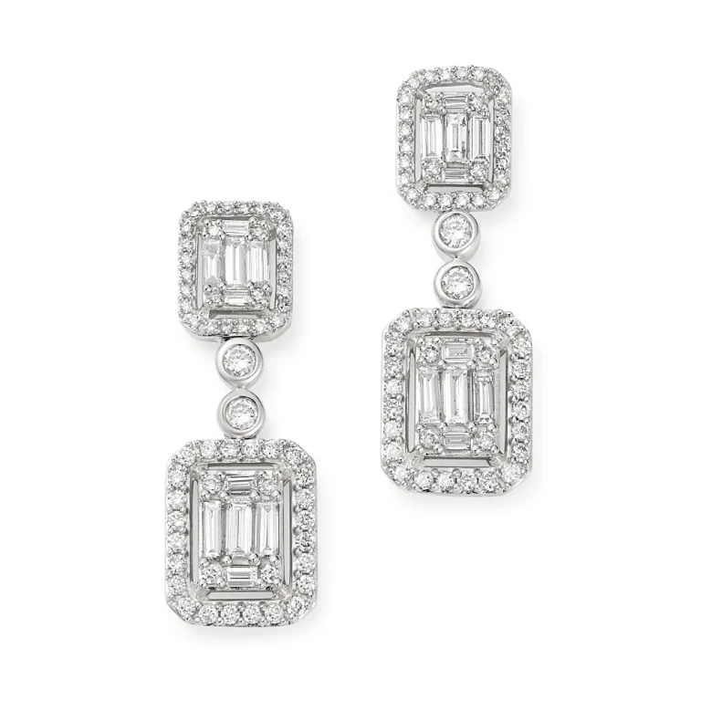 Diamond Mosaic Drop Earrings in 14K White Gold, 2.0 tcw