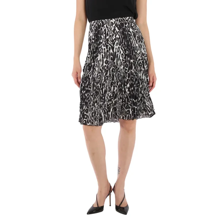 Burberry Monochrome Leopard Print Fluid Pleated Skirt