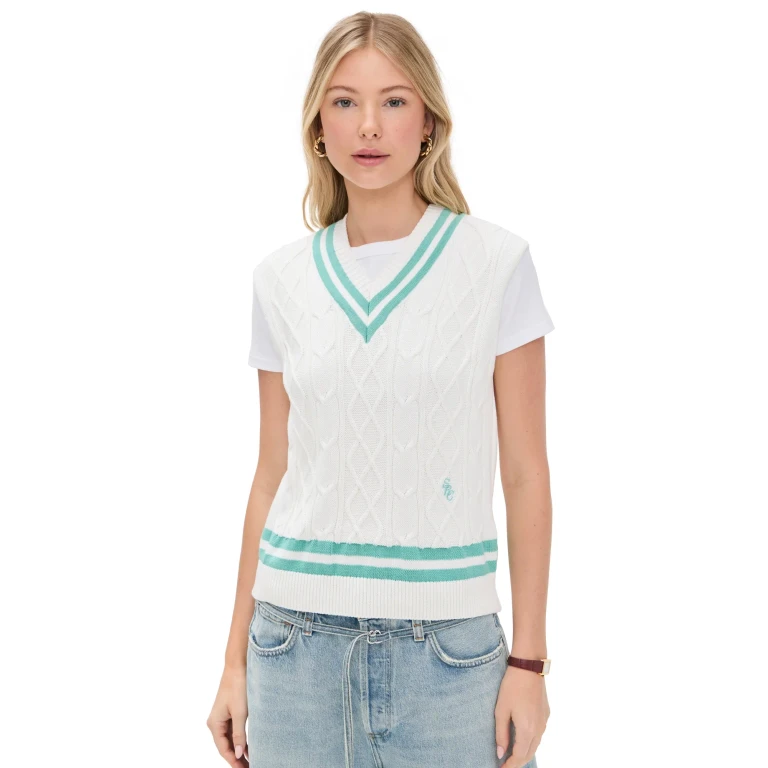 Sporty & Rich SRC Cableknit Vest Off White/Caribbean S
