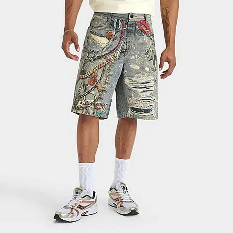 Supply & Demand Men's PREME Chain Baggy Denim Jean Shorts in Indigo Size: 30