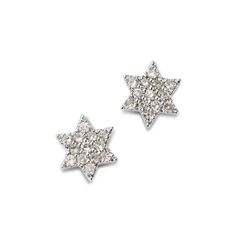 Diamond Pave Star of David Stud Earrings in 14K White Gold, 0.10 tcw