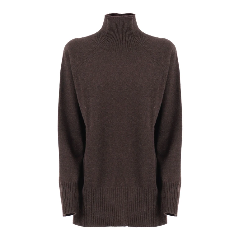 Kangra Cashmere Crater Neck Sweater With Raglan Sleeves And Vents Green Wool Cashmere Turtleneck - Women