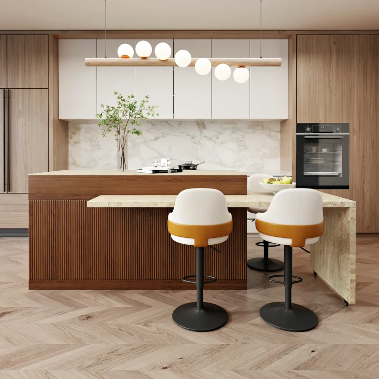 81"-106" Extendable Kitchen lsland Marble Pattern Top with Drawers White Modern