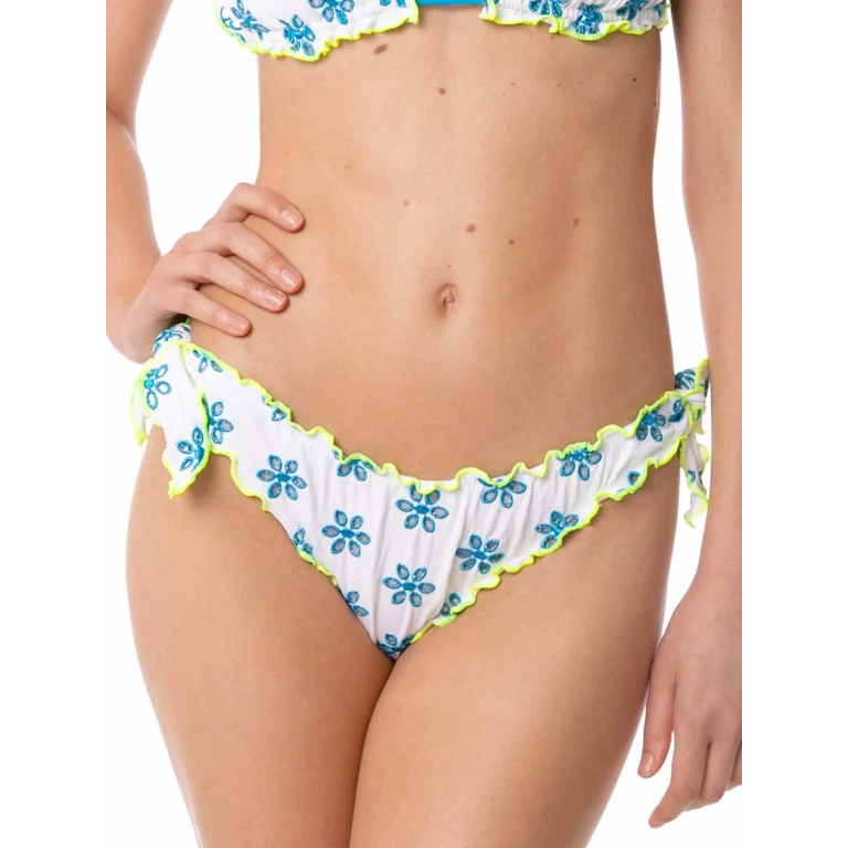 MC2 Saint Barth Moon White Floral Swim Briefs With Fluo Piping
