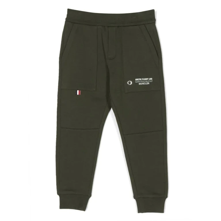 Moncler Kids Dark Green Logo Fleece Track Pants