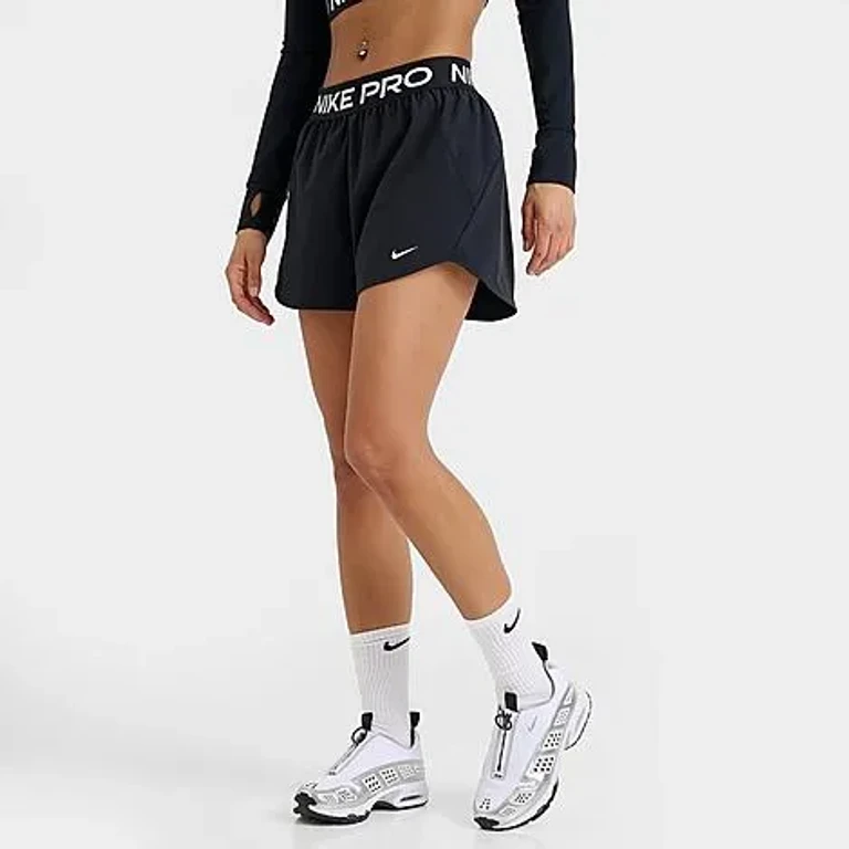 Nike Women's Pro Dri-FIT Mid-Rise 3" Brief-Lined Woven Shorts in Black Size: XS