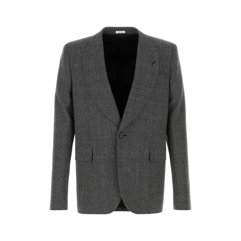 Alexander McQueen Embroidered Glencheck Blazer Blackcharcoal Exterior: Wool Lining: Cupro Giacche E Gilet - Men