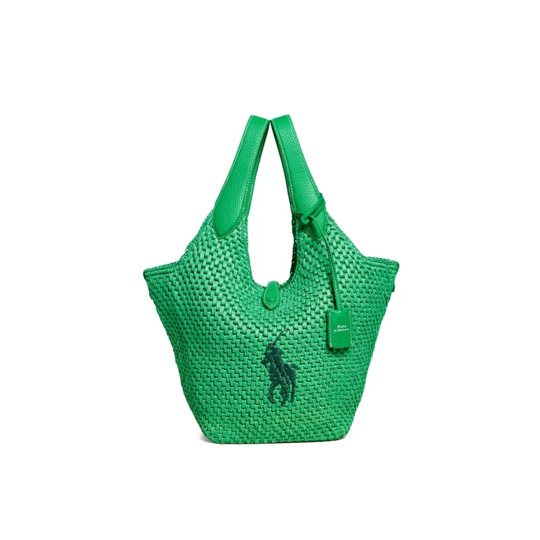 Polo Ralph Lauren Raffia Leather Medium Tote Parrot One Size