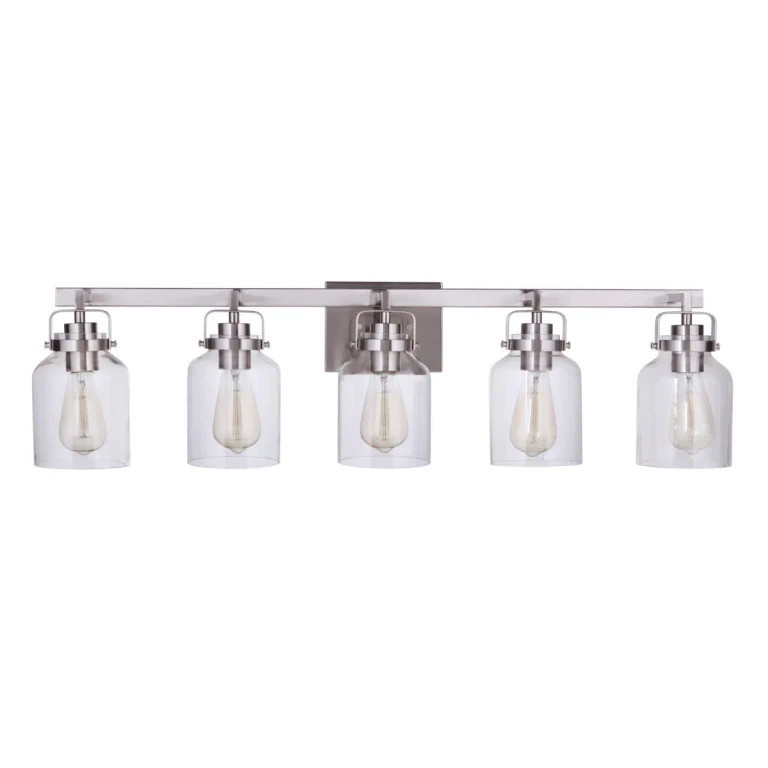 Brushed Polished Nickel Five Light Vanity from the Foxwood Collection