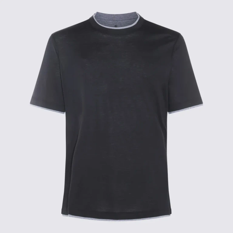 Brunello Cucinelli Dark Blue Silk And Cotton T-shirt