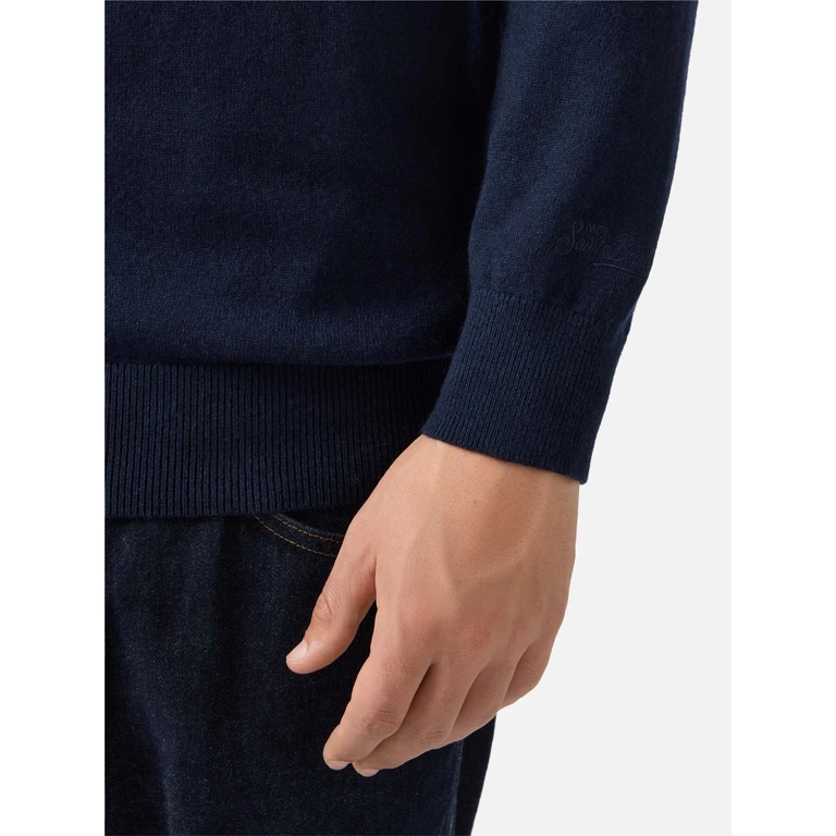 Mc2 Saint Barth Crewneck Sweater Heron Light With Grand Slam Embroidery Blue - Men