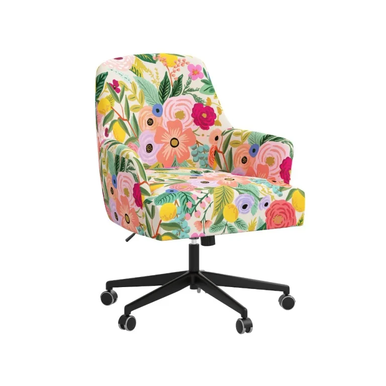 Rifle Paper Co Yvette Garden Party Pink Office Chair with Black Base