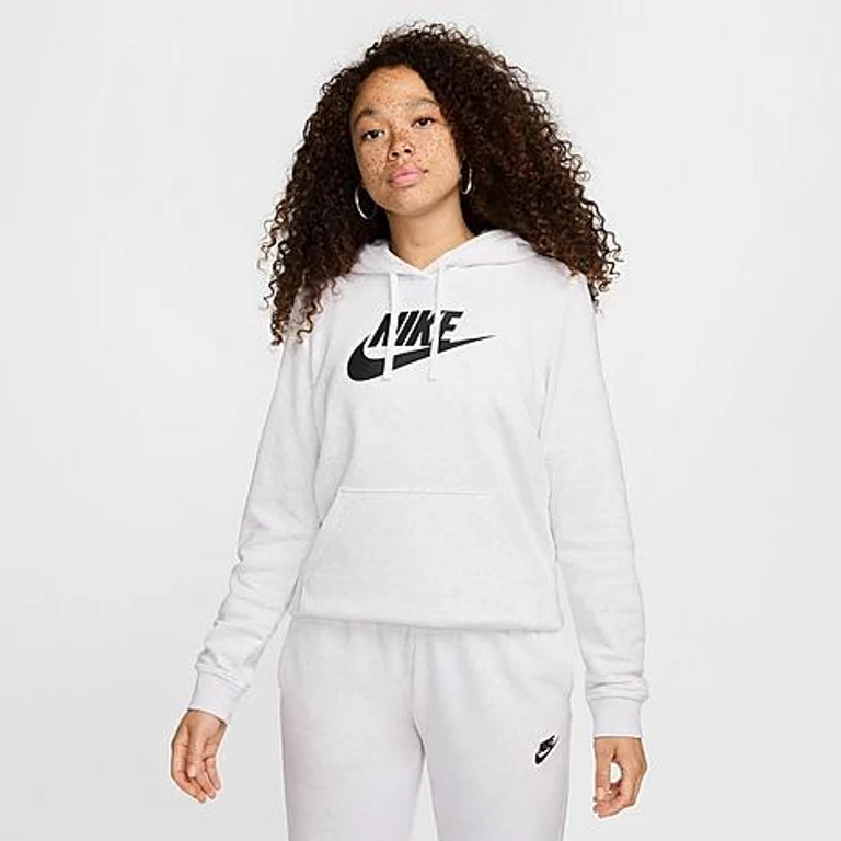 Nike Women's Sportswear Logo Club Fleece Pullover Hoodie in Birch Heather/Black Size: 2XL