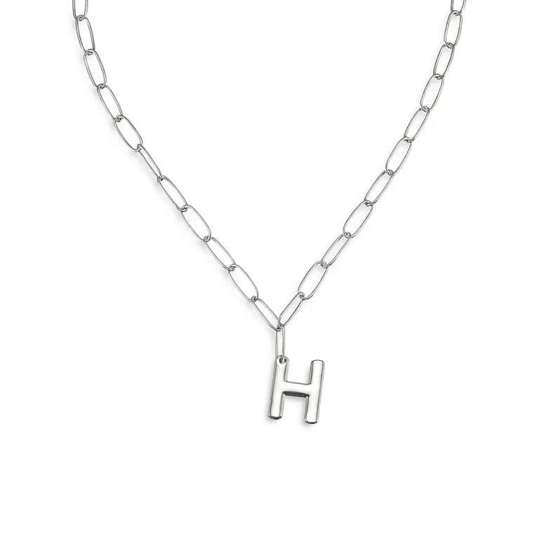 Ettika Paperclip Link Chain Initial Pendant Necklace in Rhodium Plated, 18