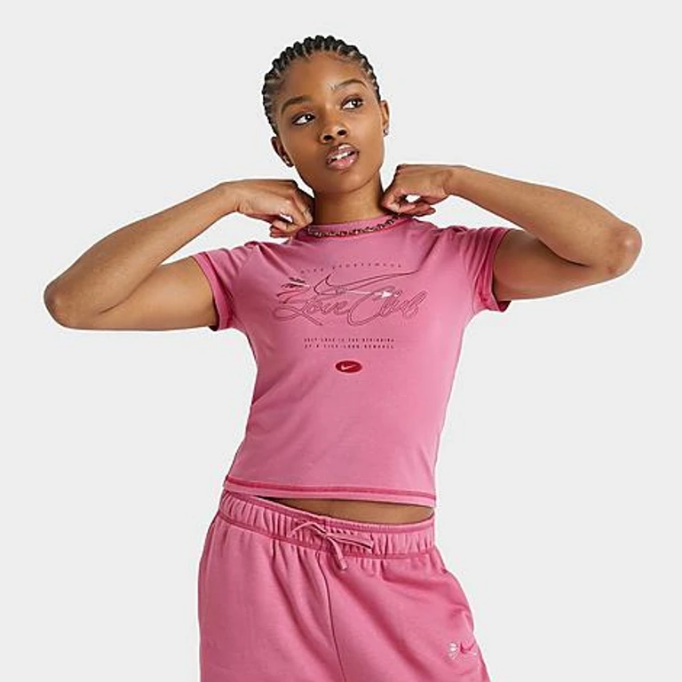 Nike Women's Sportswear Chill Knit Mod Crop T-Shirt in Peony/Rush Pink Size: XS