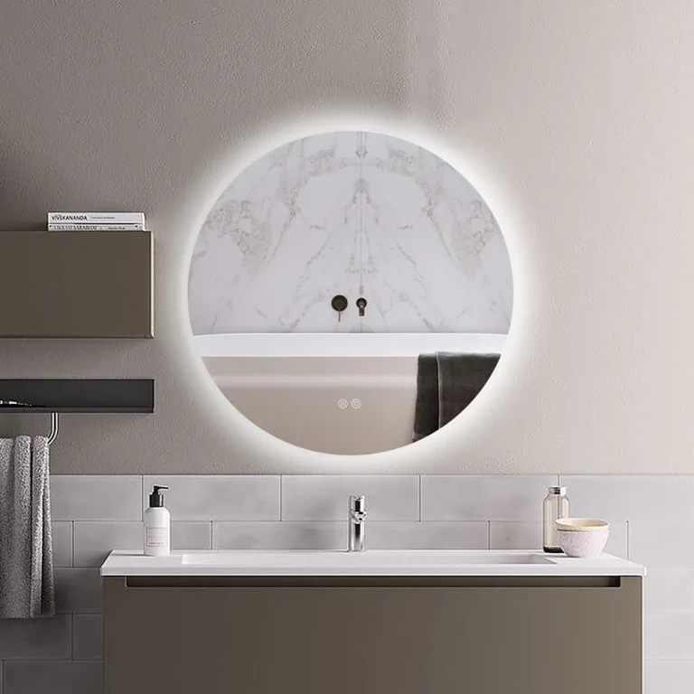 24" Frameless Round LED Bathroom Vanity Mirror Acrylic Anti-Fog Wall Mirror