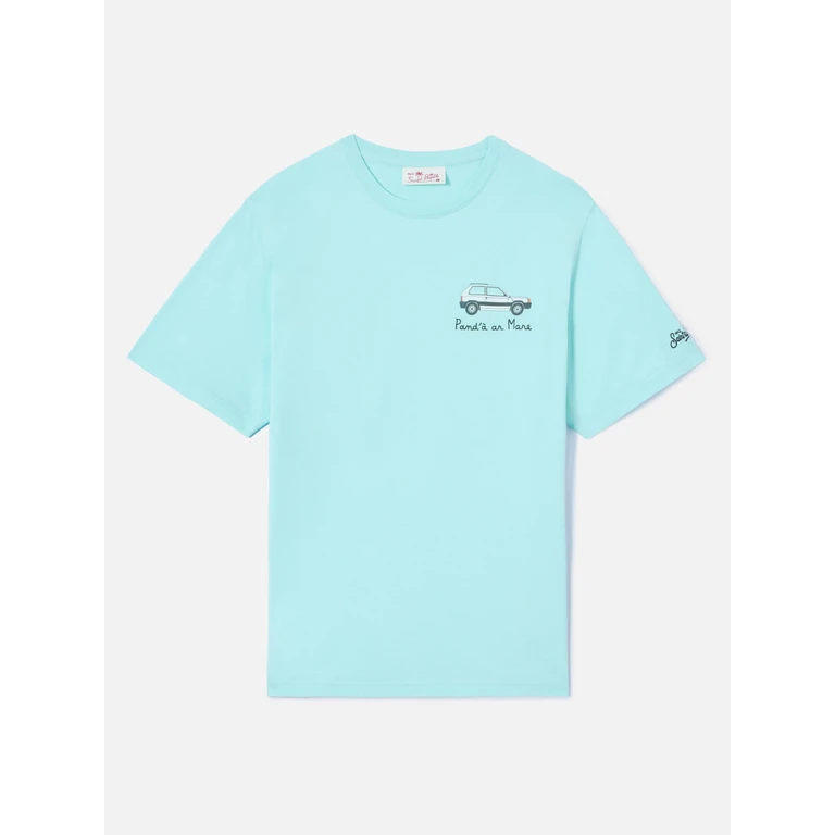 Mc2 Saint Barth Soft Turquoise Portofino T-Shirt With Pandà Ar Mare Embroidery Special Edition Green - Men